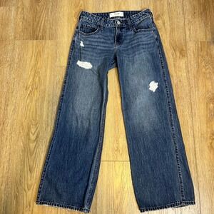 Hollister Low Rise Baggy Jeans Blue Distressed Denim W26 Regular‎